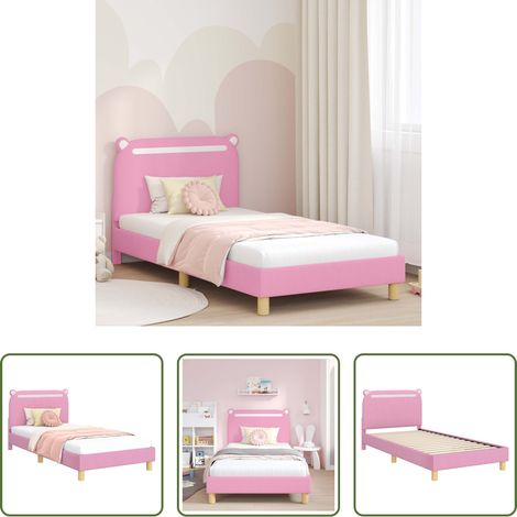 Rosa - Kinderbettgestell mit Kopfteil Rosa 90 x 200 cm Stoff (1/5)