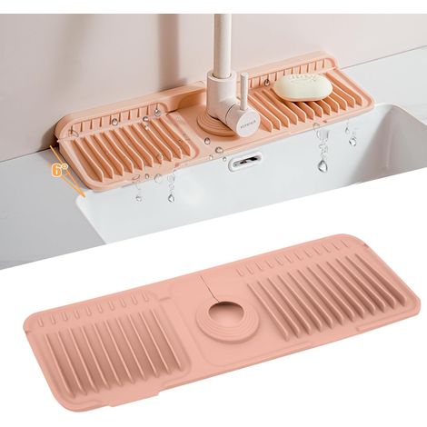 Protège-éclaboussures silicone 61cm - Tapis évier cuisine/salle de bain, 5° drainage, pliable (Rose) (1/5)