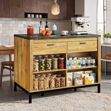 Îlot de cuisine avec rangement 120 x 75 x 90 cm MDF métal (1/5)