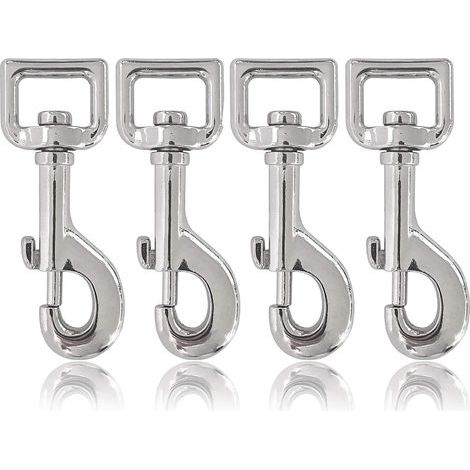 Bolt-on carabiners with welded swivel, 59 mm, Pack of 4, 360° rotation, anti-tangle, silver alloy steel, for 550 paracord, dog collars and leashes, keychains, bag clips, outdoor use (1/5)