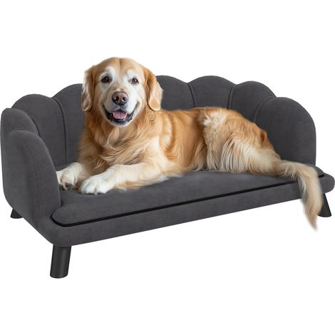 Canapé pour chien coquillage 98 x 60 x 35 cm coussin moelleux déhoussable design contemporain en velours gris foncé (1/5)