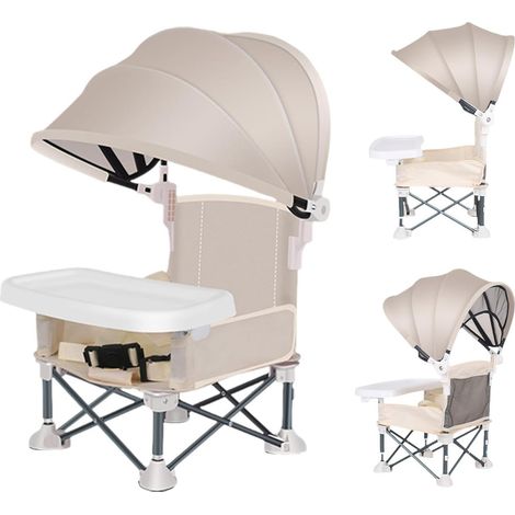 Chaise Enfant Plage Et Bébé - 2 Pieces Chaise De Salle À Manger Pliante Pour Bébé - 38x31x37cm,Avec Plateau Amovible - Cadre En Aluminium Léger Et Portable,Solution D'alimentation Pour Pique-nique (1/5)