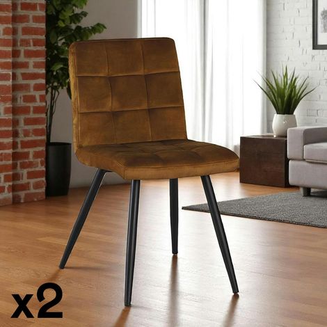 Chaise en velours capitonné moutarde MALMOE (lot de 2) (1/5)