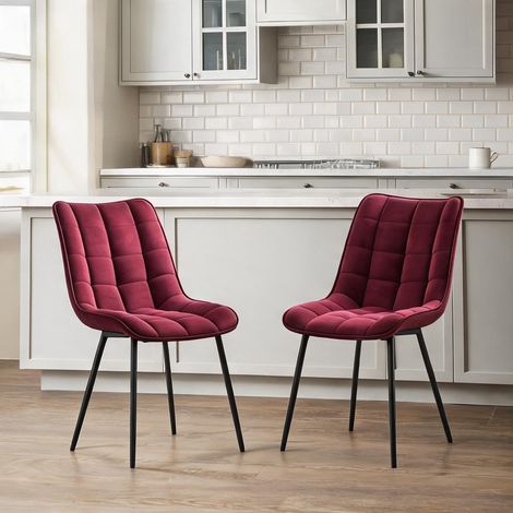 Ensemble de 2 chaises habillées de velours rouge avec armature (1/5)