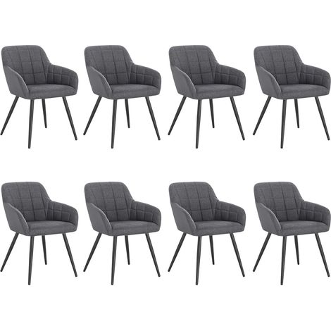 WOLTU Set di 8 sedie da pranzo, sedie da cucina, sedie da soggiorno in lino, gambe in metallo, grigio scuro