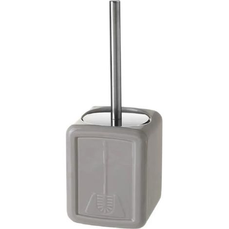 Brosse de toilette WC avec support, porte brosse WC en céramique coloris gris - Diamètre 11 x Hauteur 30 cm-JUANIO (1/4)