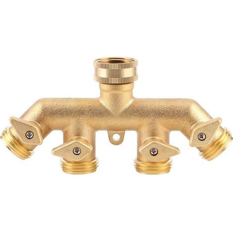 Répartiteur de tuyau, laiton jardin 4 voies séparateur de tuyau adaptateur de tuyau robinet à tournant sphérique robinet d'eau connecteur de soupape. (1/5)