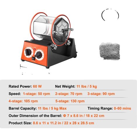 Polisseur de bijoux, vitesse réglable, fonction minuterie, Capacité de 5Kg (1/2)