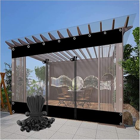 Rideau Imperméable Transparent avec Porte Roulante Bâche en PVC de 0,5mm avec Oeillets Panneau Latéral pour Extérieur, Pergola, Belvédère, Porche (1/5)