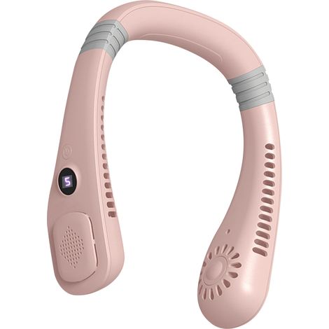 Tragbarer Nackenventilator, freihändig, ohne Rotorblätter, USB-aufladbar, leise, faltbar, tragbar, 5 Geschwindigkeitsstufen, Digitalanzeige, Pink (1/5)