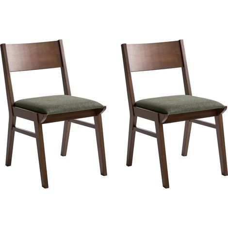 Set of 2 Dining Chairs Brown Dark Green Rubberwood Frame Fabric Seat Armless Retro Traditional Design ENOLA