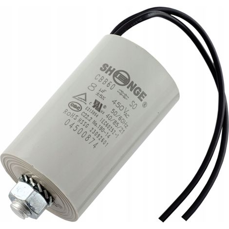 CONDENSATORE DI AVVIAMENTO PER MOTORI 8uF 450V CBB60 50/60Hz CON CAVI