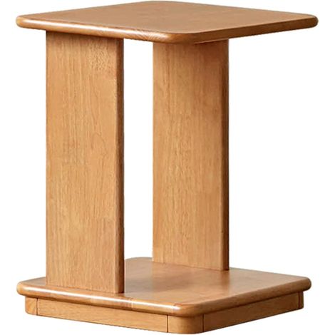 Table 'Appoint en C avec roulettes, Bout de Canapé Mobile en Hévéa Massif, Table Mobile Double Etagere, Table pour Ordinateur Portable, 45 x 35 x 50 cm, Bois Naturel (1/5)