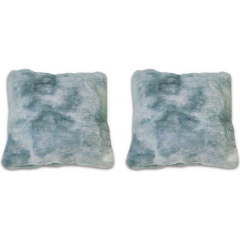 Lot 2 coussins carré 40 cm bleu fausse fourrure ultra douce - CALINOU (1/2)