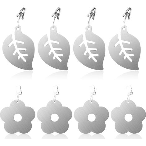 Pesas para manteles de acero inoxidable con imán y clip magnético, ideales para uso en interiores y exteriores (4 diseños de hojas y 4 de flores) - 8 unidades
