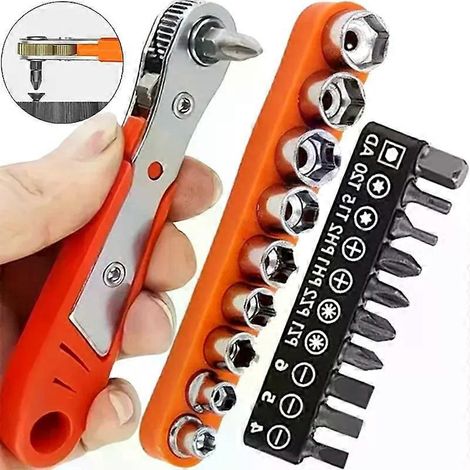 Clé à cliquet réversible en acier inoxydable, embout de tournevis coudé, outils manuels pour espaces restreints, kit de réparation moto/voiture - JXLGV (1/4)