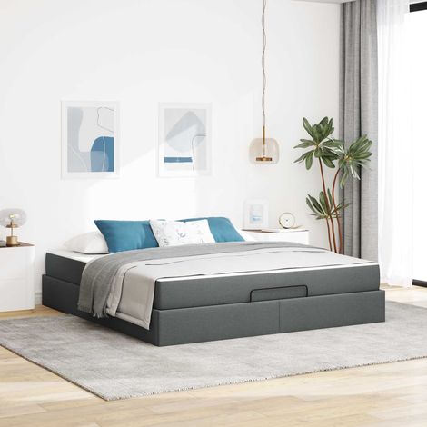 vidaXL Cadre de lit avec matelas 2 pièces Gris Foncé tissu (1/5)