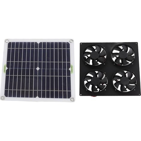 Ventilateur solaire en silicium monocristallin, ventilateur à 4 sorties, aérateur de 12 pouces, système d'extraction, renouvellement d'air frais pour niches pour animaux et camping-cars. (1/5)