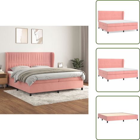 Sommier à lattes de lit avec matelas Rose 200x200 cm Velours - Lit Double - Lit Velours - Lit Rose - Lit Design - Literie (1/5)