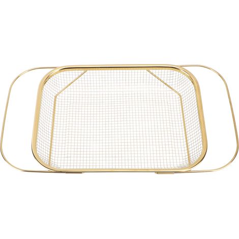 Colino da posizionare sopra il lavello, cestello da cucina in acciaio inox con manici, maglia fine, espandibile, rettangolare, color oro. (1/5)