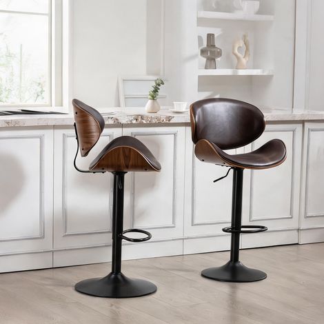 Tabourets de bar pivotants en simili cuir marron réglables (1/5)
