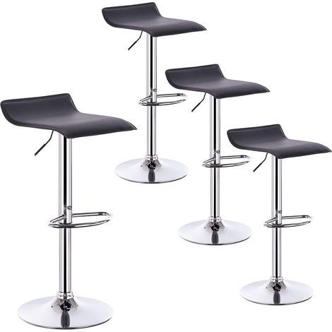 Lot de 4 Tabourets de bar en similicuir WOLTU, Tabourets de bar pivotant, hauteur réglable, Noir (1/4)