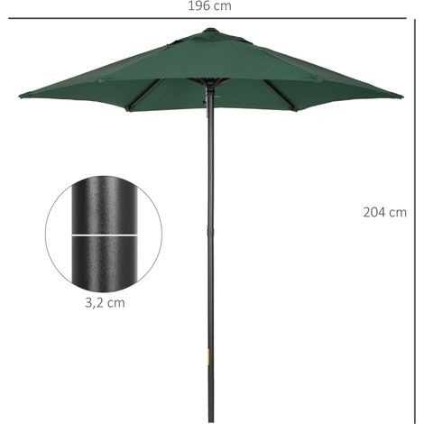 Parasol Ø196cm, pliant, hexagonal, résistant au vent, vert, pour plage et balcon