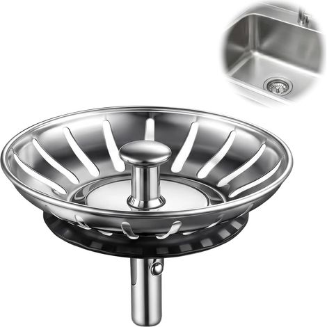 Filtre Evier Cuisine 80mm, Bouchon Evier Inox, Panier de Rechange pour Bonde Evier, Crépine de Vidage Universelle avec Joint en Caoutchouc, Accessoire de Cuisine Anti-Obstruction, Argent, 1 PCS (1/5)