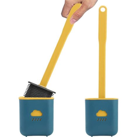 Brosse de Toilette Silicone Flexible,Brosse WC Plate,Brosse de Toilettes à Séchage Rapide,Brosse WC Suspendu,Brosse de Toilette en Silicone avec Support (Vert) (1/5)