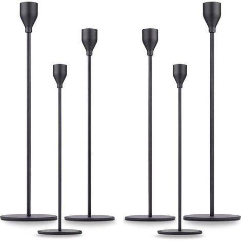 Ecleanfy - Ensemble de 6 chandeliers noirs mats, chandeliers décoratifs hauts et cylindriques, adaptés aux bougies de 19 mm (3/4 pouce). (1/5)