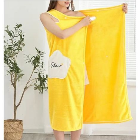 Peignoir Femme - - Serviette de Bain - Jaune - Classique - Lavable