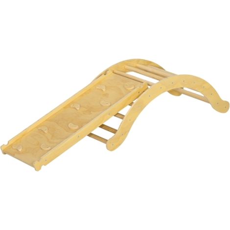 Kinder-Kletterset, 4-in-1-Design mit Bogenbrücke, Schaukelwippe, Kissen, Rutschrampe, für den Innenbereich, Holz 
On-Site