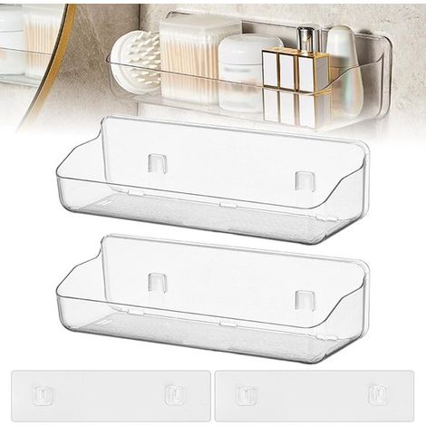 Organizador de ducha,paquete de 2 estantes de ducha de plástico transparente sin perforaciones,cestas para estantes de ducha,accesorios de baño (1/5)