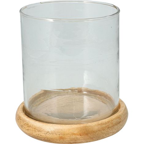 Candeliere in legno di mango con paralume in vetro, singolo, 15 cm, 1 pz.