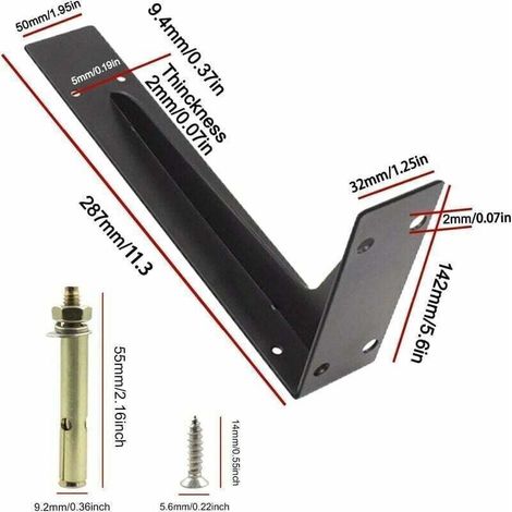 Lot de 2 Équerres Étagère 290mm - Support Mural Charge Lourde 150kg - Métal Noir Antirouille (1/5)