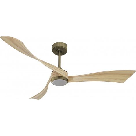 Twist, Ventilateur déstratificateur d'air, pales bois clair 166 Cm Moteur Laiton brossé avec point lumineux LED.