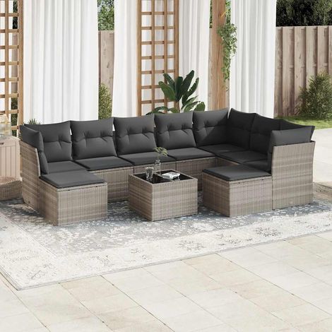 Set sofás jardín 10 pzas con cojines ratán sintético gris claro vidaXL (1/3)