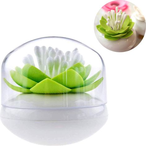 Boîte de rangement pour cotons-tiges en forme de lotus, rangement cosmétique, boîte à cure-dents, décoration de salle de bain (1/4)
