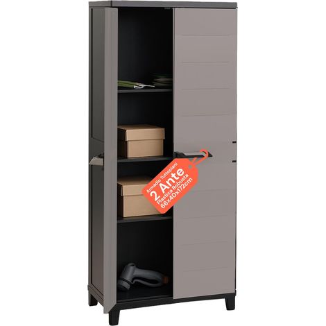 Armoire Multi-étages en Plastique 2 Portes avec étagères réglables Effet Bois résistant aux UV pour Balcon Couvert, Facile à Monter et résistant à l'humidité - 66 x 33 x 172 cm (1/5)