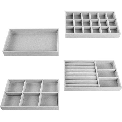 Plateau Organisateur Bijoux - Velours Intérieur - Empilable - Séparateurs Réglables - Pour Boucles Doreilles Colliers - Lot De 4 (1/5)