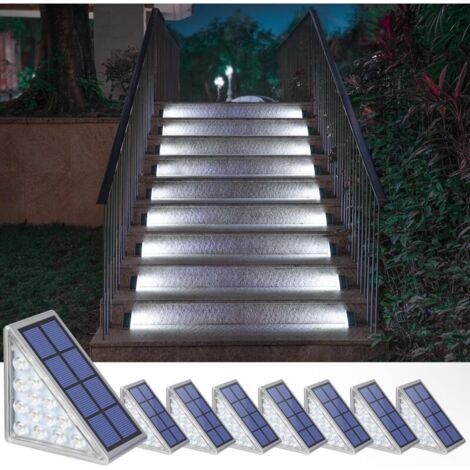 Lot de 8 lampes solaires pour escaliers, escaliers, terrasse, allée, porche, porte d\'entrée, trottoir - Blanc froid (1/4)