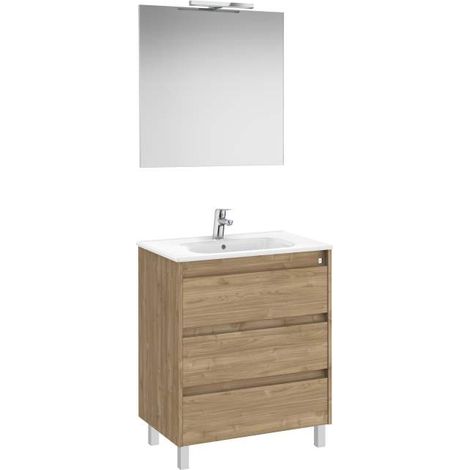 MUEBLE LAVABO 700MM TENET 3 CAJONES + ESPEJO Y APLIQUE LED NOGAL