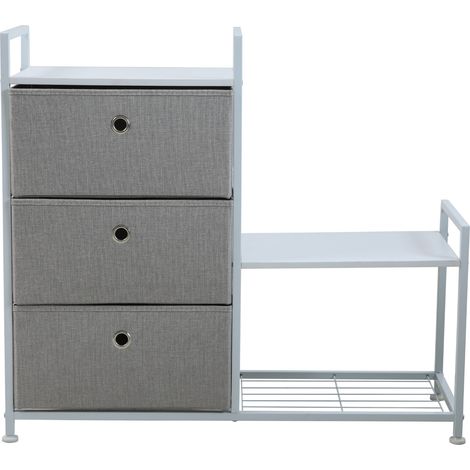 SVITA RUNA 3-Schubladen-Regal Universales Regalsystem Metall Vliesstoffschubladen Weiß/Hellgrau