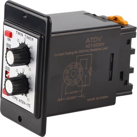 On Off Twin Timer Relay Knob Control Time Switch ATDV-YC 6S-60M (AC 110/220V) (1/5)