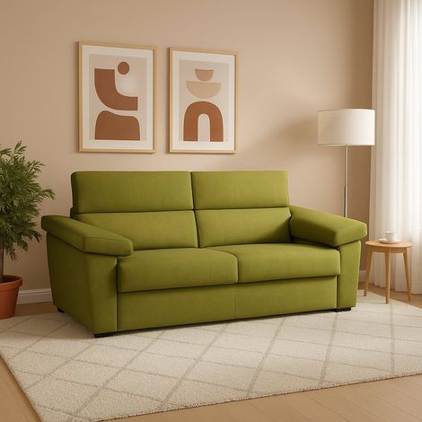 Sofá Fijo 3 Plazas Giffone, Fundas Lavables Made in Italy, con Reposabrazos, 225x95 cm Verde (1/5)