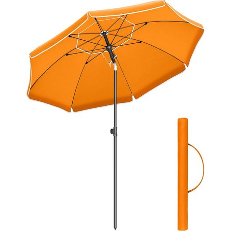 Parasol de 200 cm, Protection Solaire UPF 50+, Inclinable sur 30° dans les 2 sens, Hauteur Réglable, avec Sac de Transport, pour Balcon, Jardin, Terrasse, Plage, sans Base, Orange (1/5)
