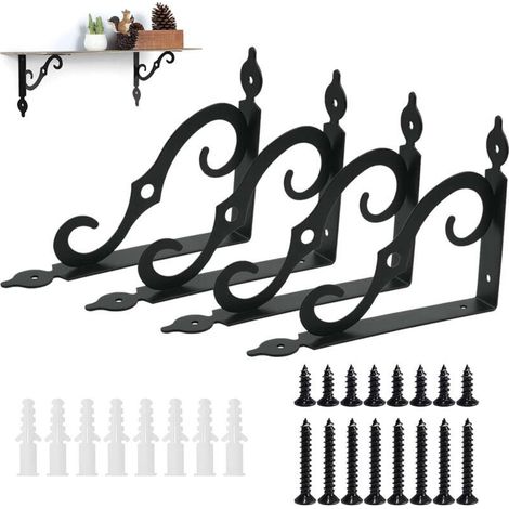 4er-Set Wandregalhalterungen, 19 cm x 14 cm, robuste Metallhalterungen, Befestigungswinkel für Bücherregale, Gartenarbeit, Küche - Crezuo