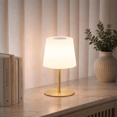 Lampe de Chevet Sans Fil Tactile, Lampe de Table LED Rechargeable USB-C avec Batterie 4500mAh, Dimmable 3 Couleurs, Lampe Portable pour Chambre, Salon, Extérieur (Couleur or 1 pièce) (1/5)