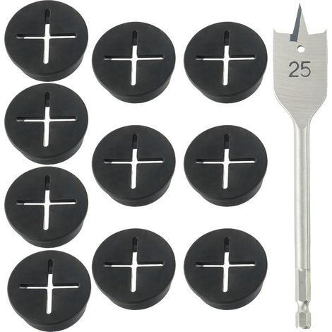 Couvercle de Filetage Passe-Câbles Flexibles en Plastique 25mm pour Maison, École, Table d'Ordinateur - Passe Cable Bureau Noir avec 1 Foret (10 Pièces) (1/4)