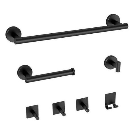 Kit Accessoires Salle de Bain 7 Pieces Porte Serviettes Porte Papier Toilette Crochets Muraux Acier Inoxydable Noir (1/4)